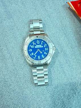 Needs Battery Vintage Sports Illustrated Watch, Blue Dial, Stainless Steel Link